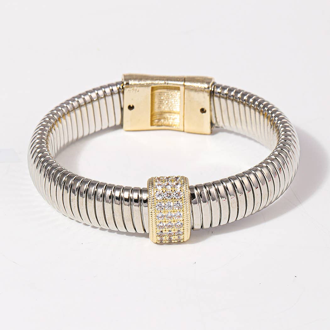 Textured Wide Bangle CZ Bar Bangle Bracelet