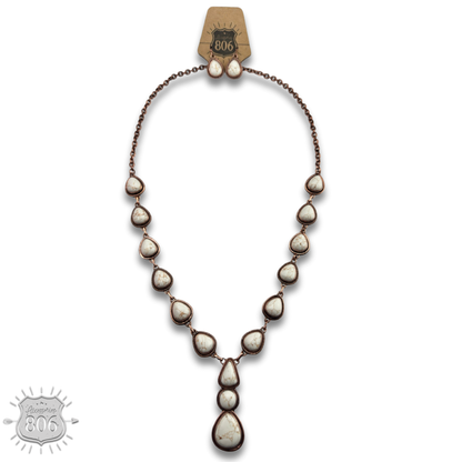 Teardrop stone Y necklace set