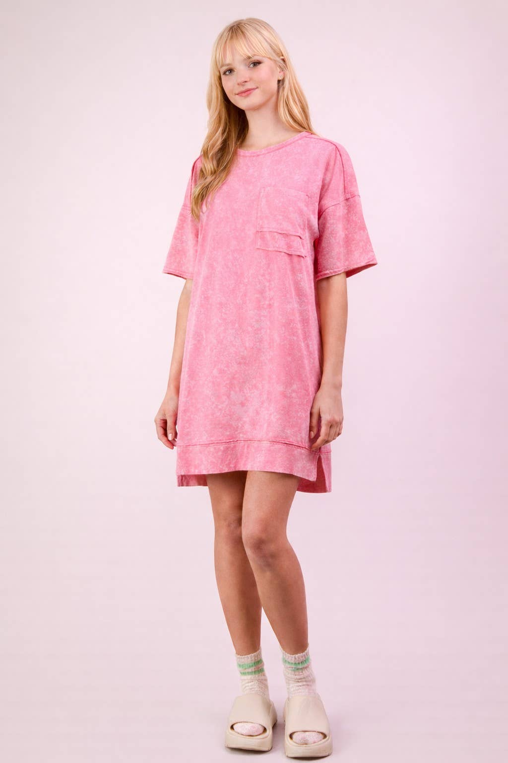 Mineral Washed Knit Oversized Shift Mini Dress