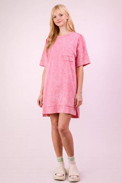 Mineral Washed Knit Oversized Shift Mini Dress