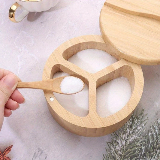 Three Compartment Wooden Salt / Spice Cellar