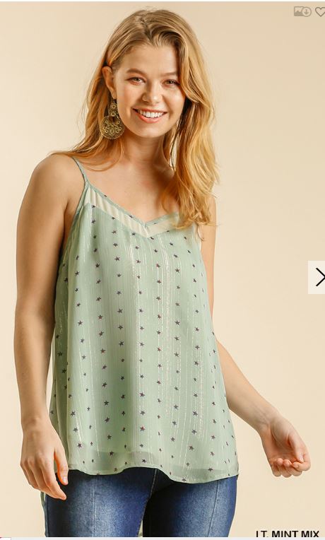 Star Print Spaghetti Strap Flowey Top