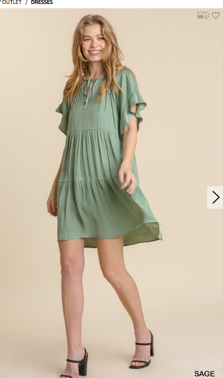 Front Tie Ruffle Raglan Sleeve Tiered Dress