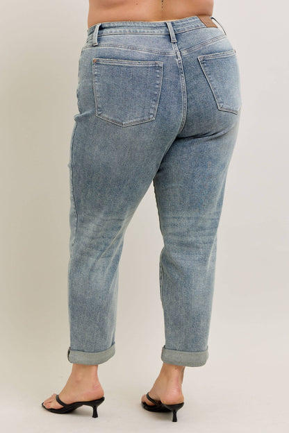 Vintage Wash Double Roll Cuff Boyfriend Judy Blue
