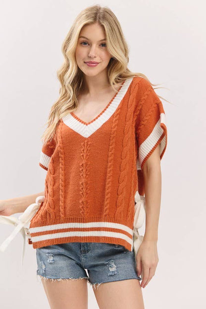 Gameday Cable Knit Varsity Sweater Vest