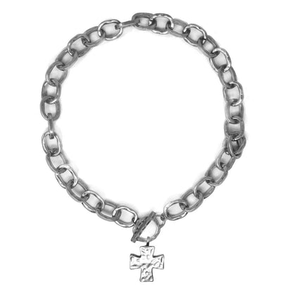 Chunky Chain Hammered Cross Charm Necklace