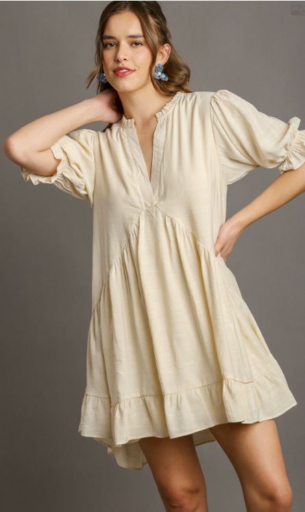 Split Neck Ruffle Tiered Dress