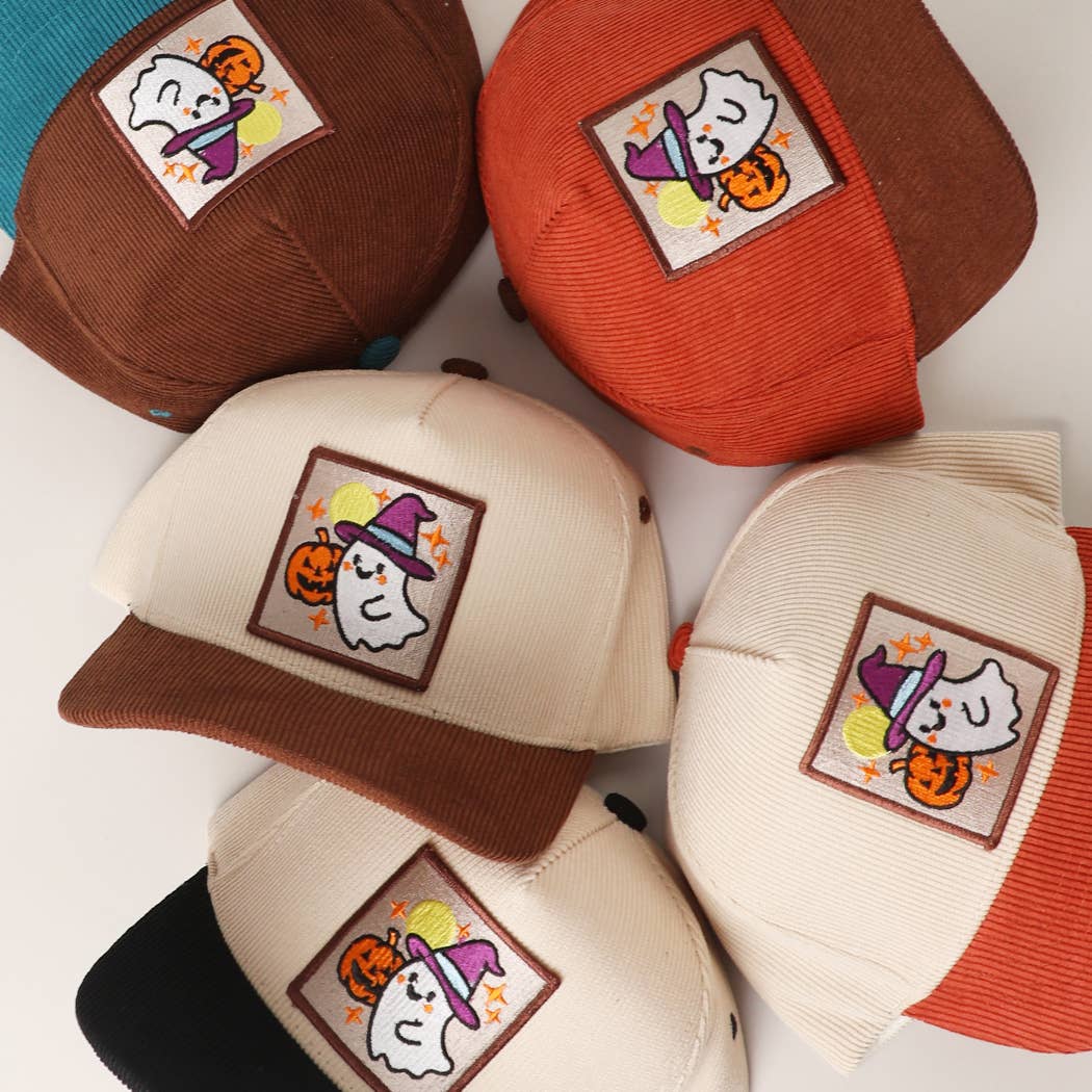 CUTE GHOST Patch Two-Tone Corduroy Trucker Hat