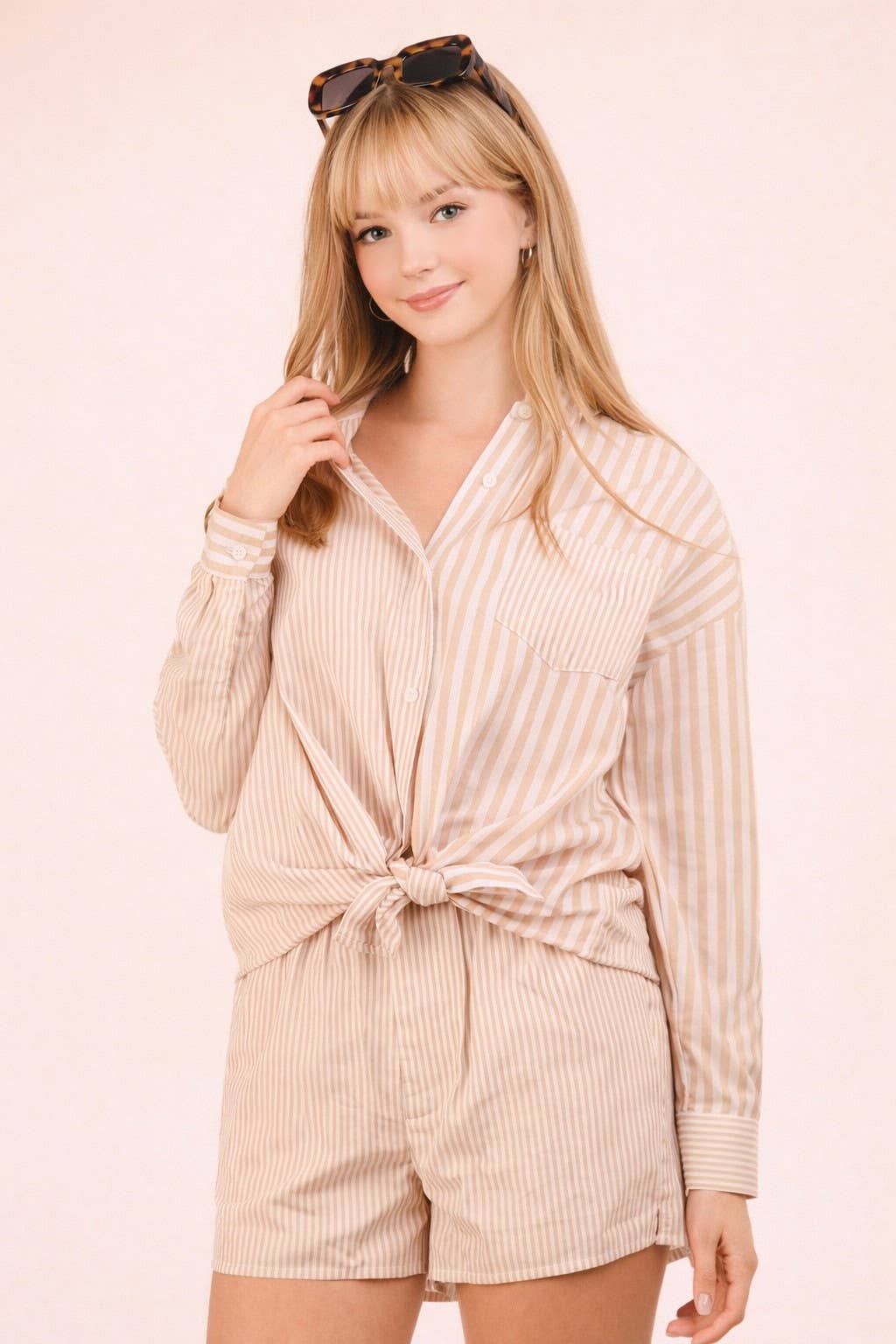 Striped Oversized Comfy Shirt Top & Shorts Set