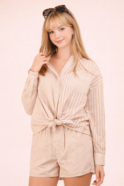 Striped Oversized Comfy Shirt Top & Shorts Set
