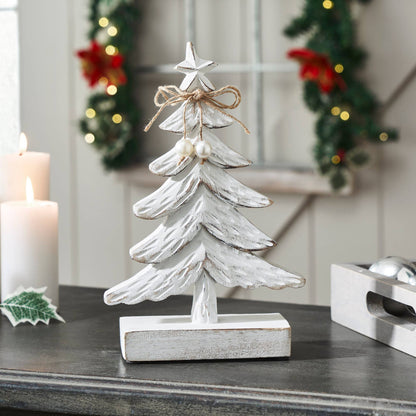 Festive Fir Distressed White Wooden Tree Small 9.5x6x2.25