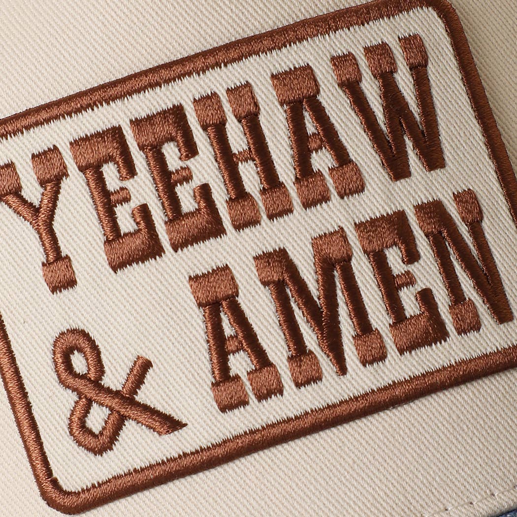 YEEHAW AND AMEN Embroidered Patch Denim Brim Baseball Cap