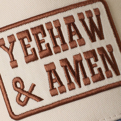 YEEHAW AND AMEN Embroidered Patch Denim Brim Baseball Cap