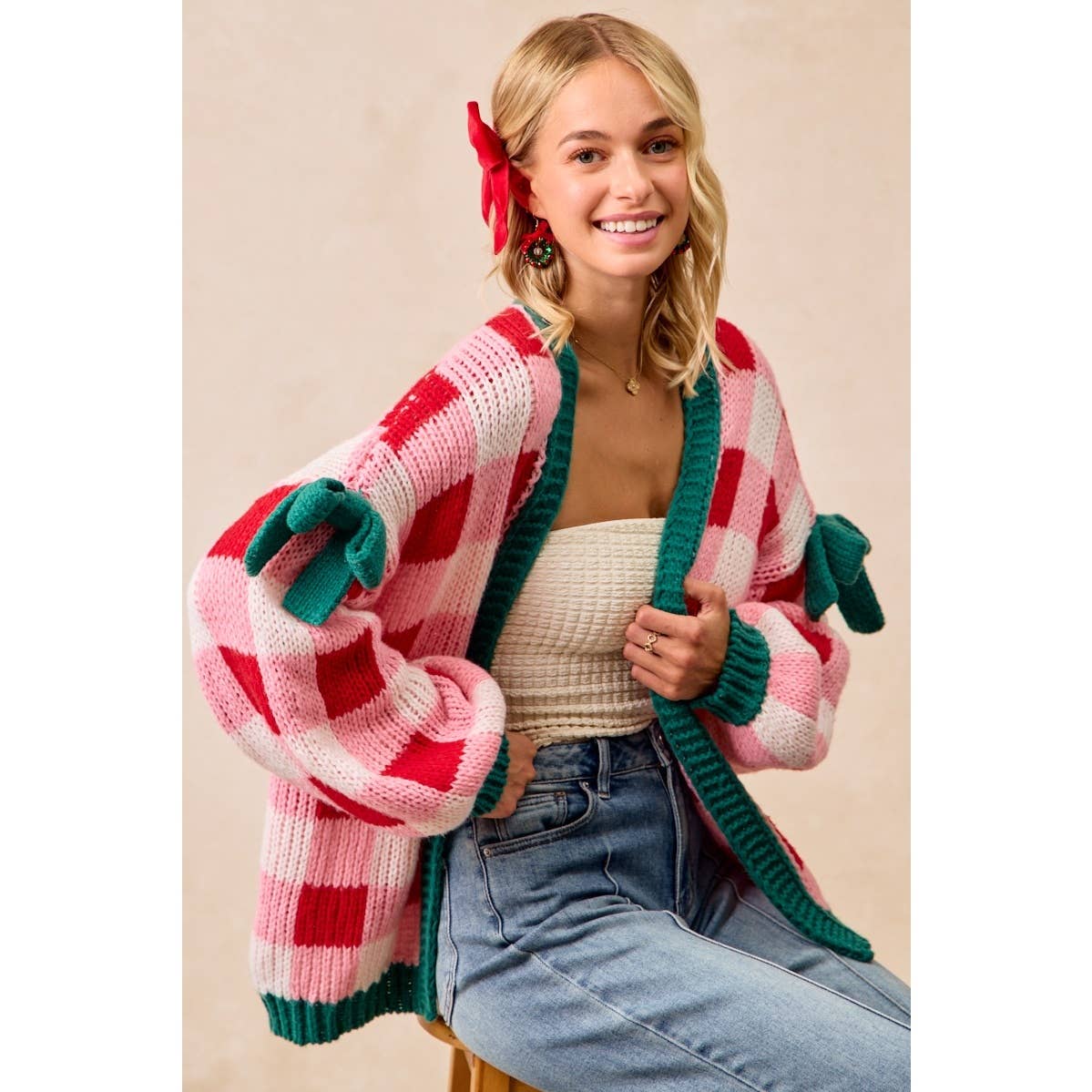 CHRISTMAS THEME OPEN FRONT SWEATER CARDIGAN