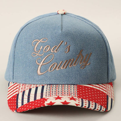 God's Country Embroidered Denim Trucker Hat