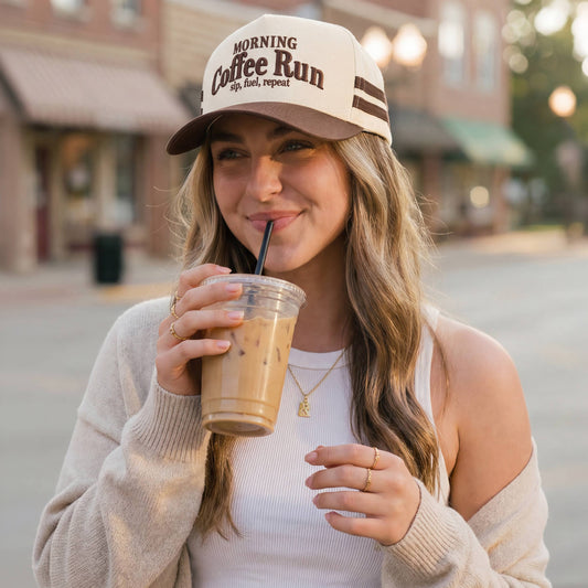 C.C MORNING COFFEE RUN Letter Two Tone Trucker Hat