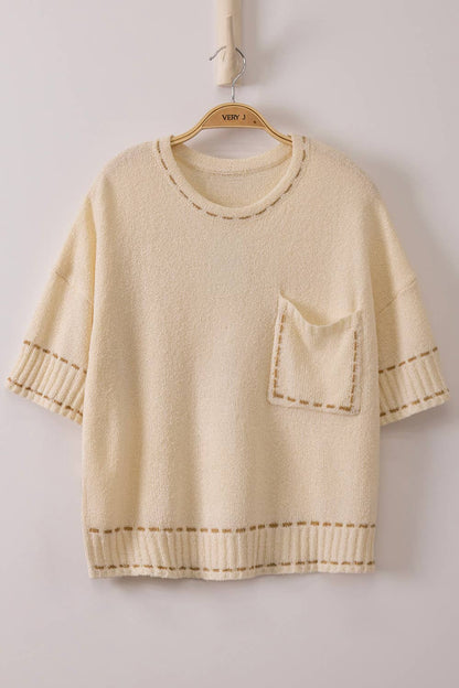 12W3636NX-PLUS SIZE Stitch Detail Knit Summer Sweater Top