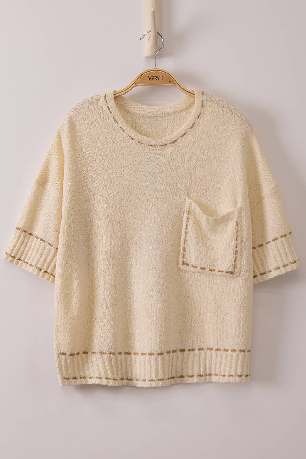 12W3636N-Stitch Detail Knit Sweater Top