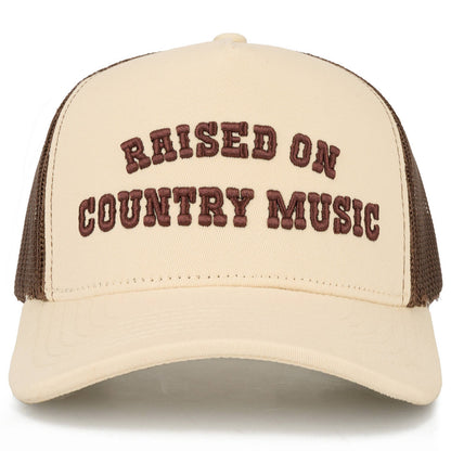 C.C RAISED ON COUNTRY MUSIC Letter on Two Tone Trucker Hat