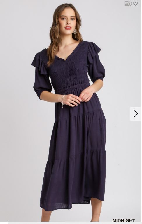 Linen Ruffle V-Neck Maxi Dress