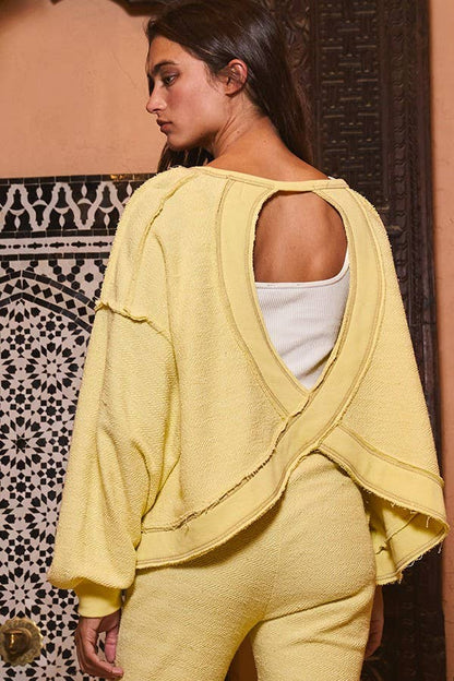 Overlap Open Back Oversize Fit Reverse Stitched Top