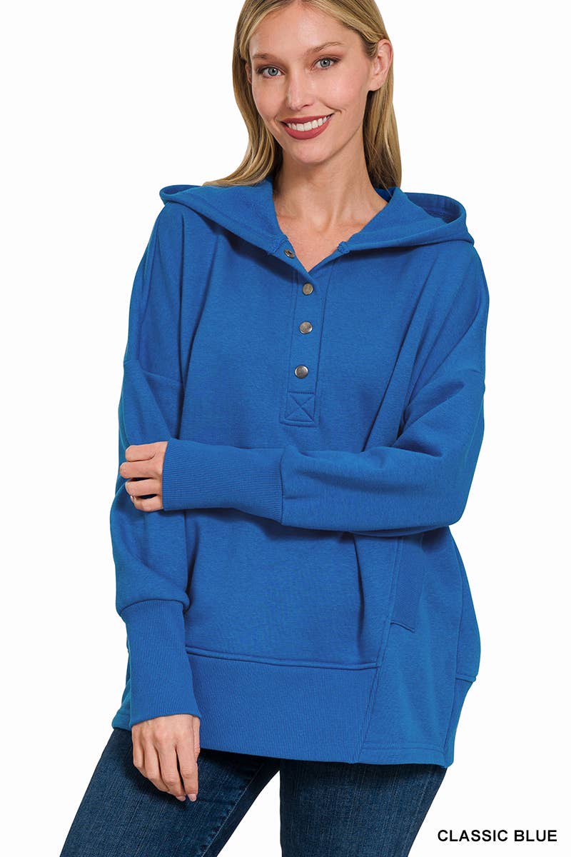 Fleece Half Snap Button Hooded Sweatshirts