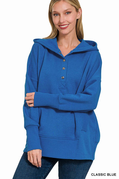 Fleece Half Snap Button Hooded Sweatshirts