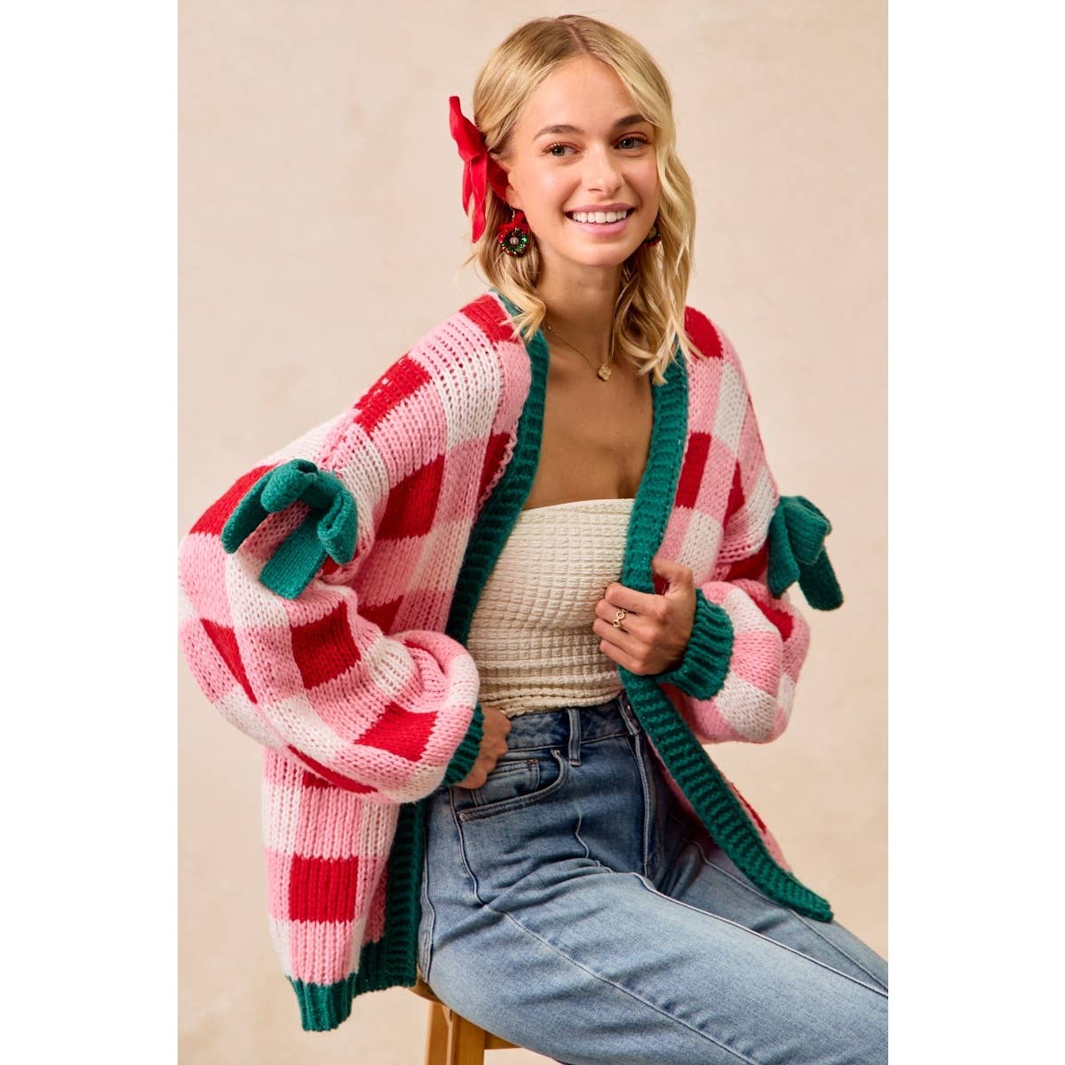 CHRISTMAS THEME OPEN FRONT SWEATER CARDIGAN