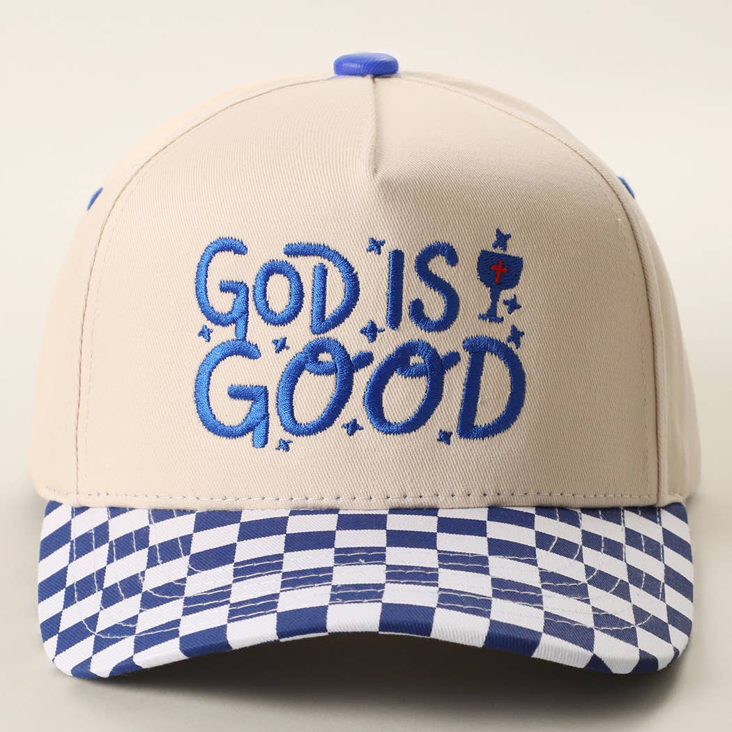 GOD IS GOOD Embroidered Checkered Trucker Hat
