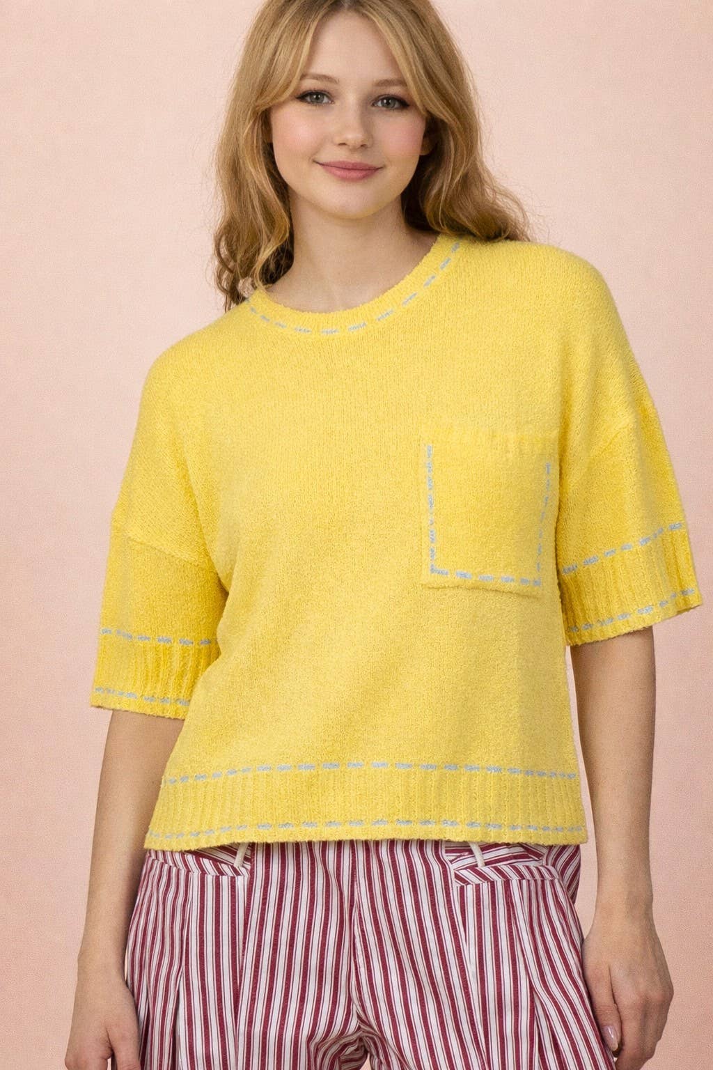 12W3636N-Stitch Detail Knit Sweater Top