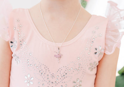 Girls Sterling Silver Pink Ballerina Nutcracker Necklace