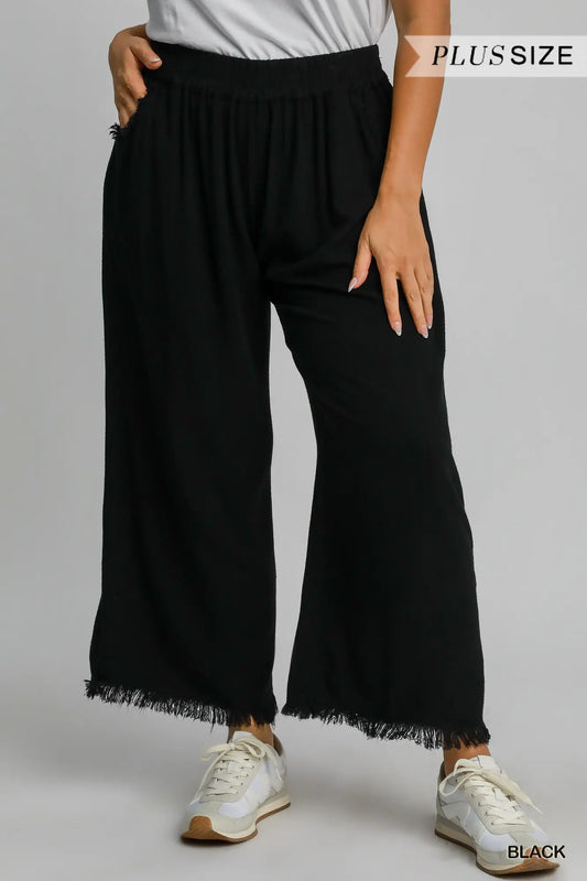 Plus Size Frayed Hem Wide-Leg Pants