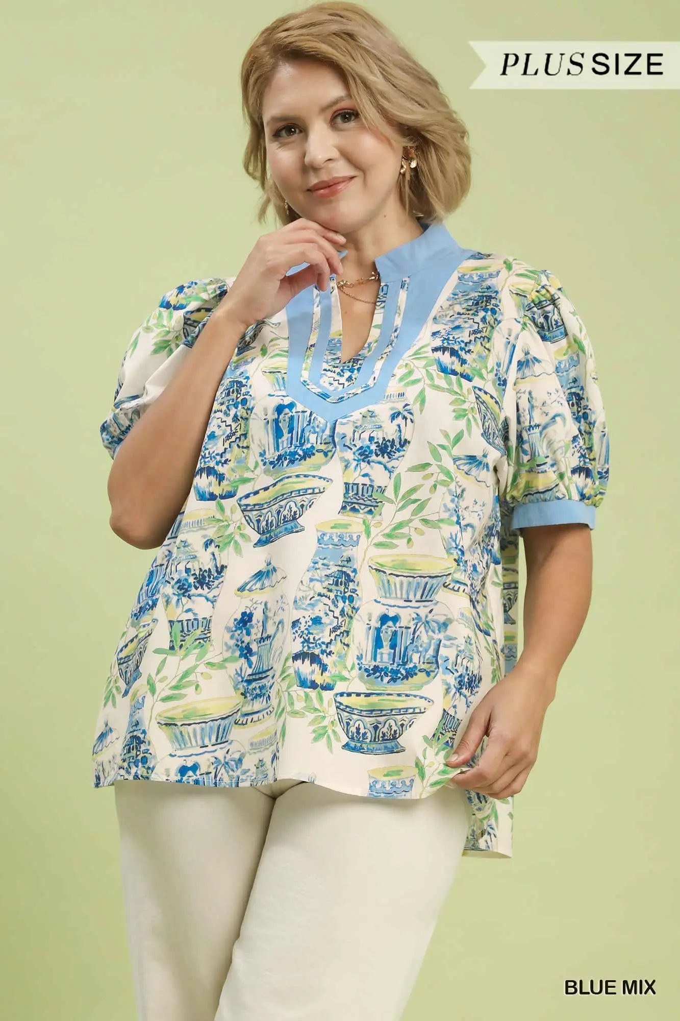 Abstract Print V-Neck Top