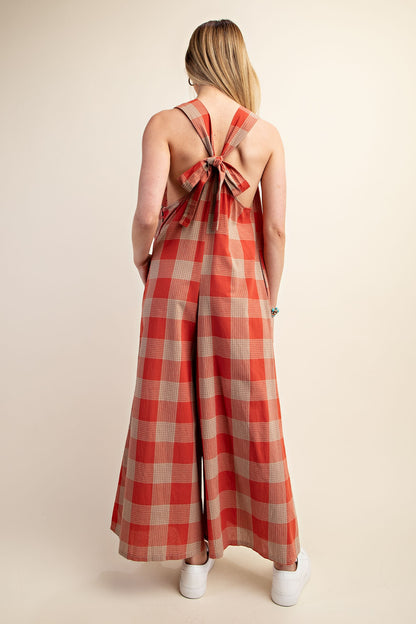 Check Print Wide Leg Jumpsuit