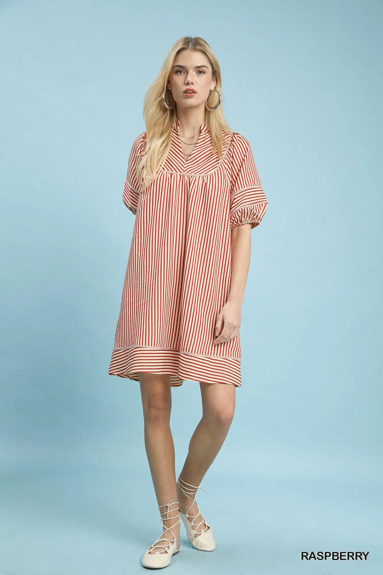 Striped Puff Sleeve Shift Dress