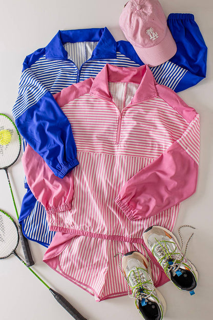 NT12656SET-Stripe Active Top & Shorts Set