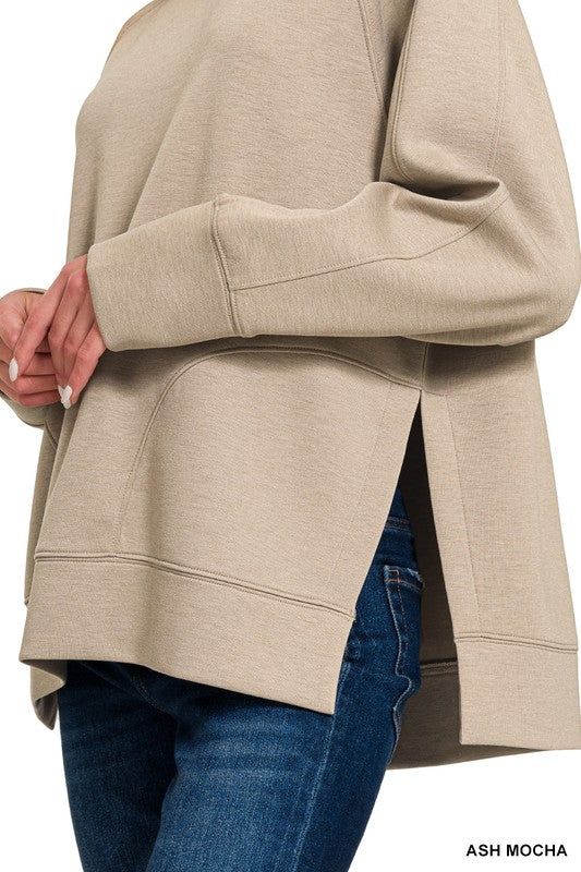 Plus Scuba Round Neck Pullover With Side Slits