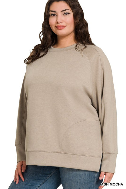 Plus Scuba Round Neck Pullover With Side Slits