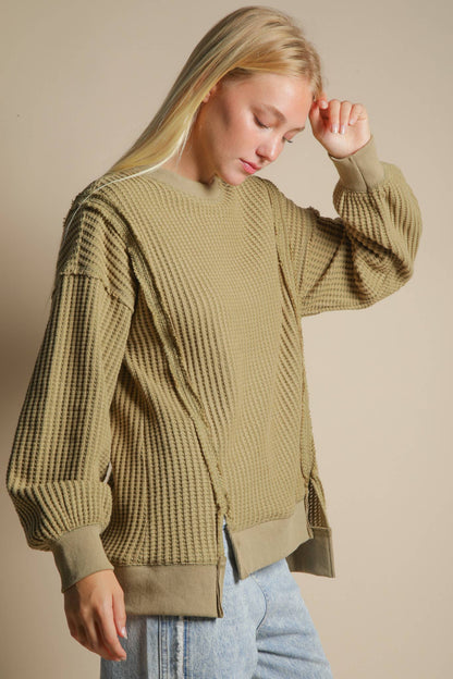 Oversized Waffle Knit Casual Top