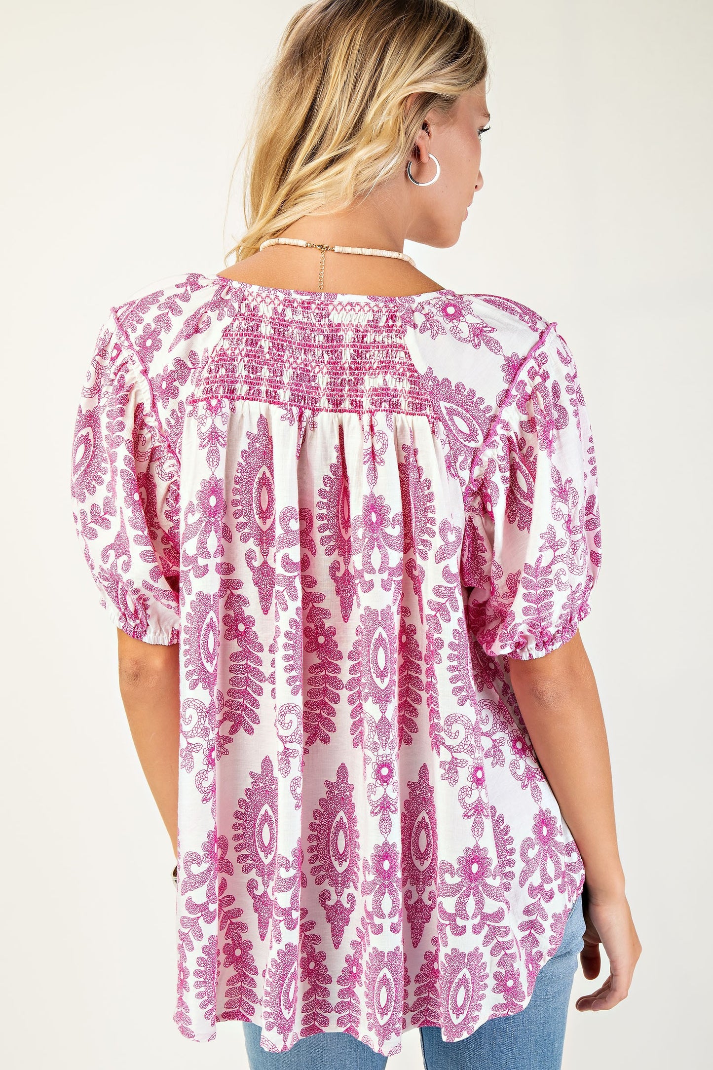 Short Sleeve Top with Smocking on Front and Back