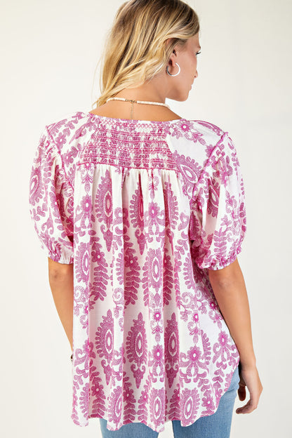 Short Sleeve Top with Smocking on Front and Back
