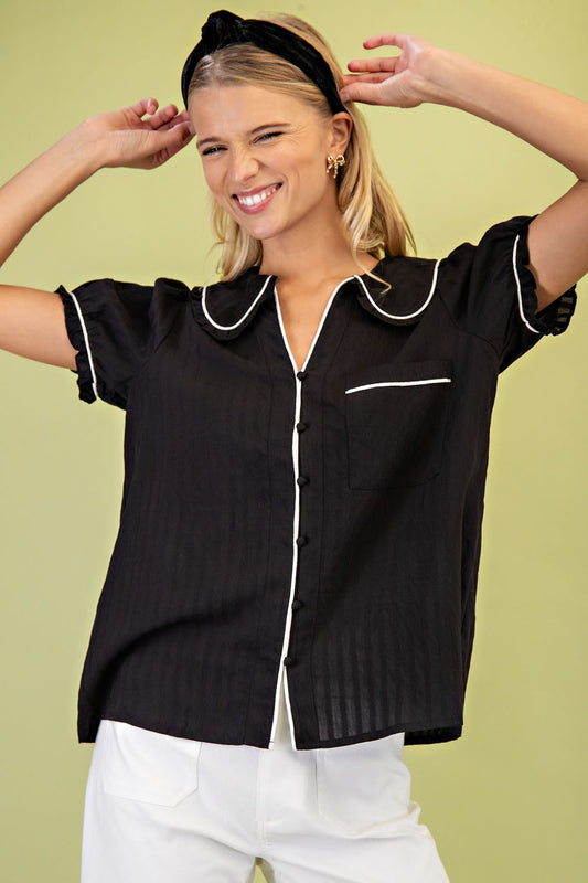 Ruffle Trimmed Peter Pan Collar Blouse