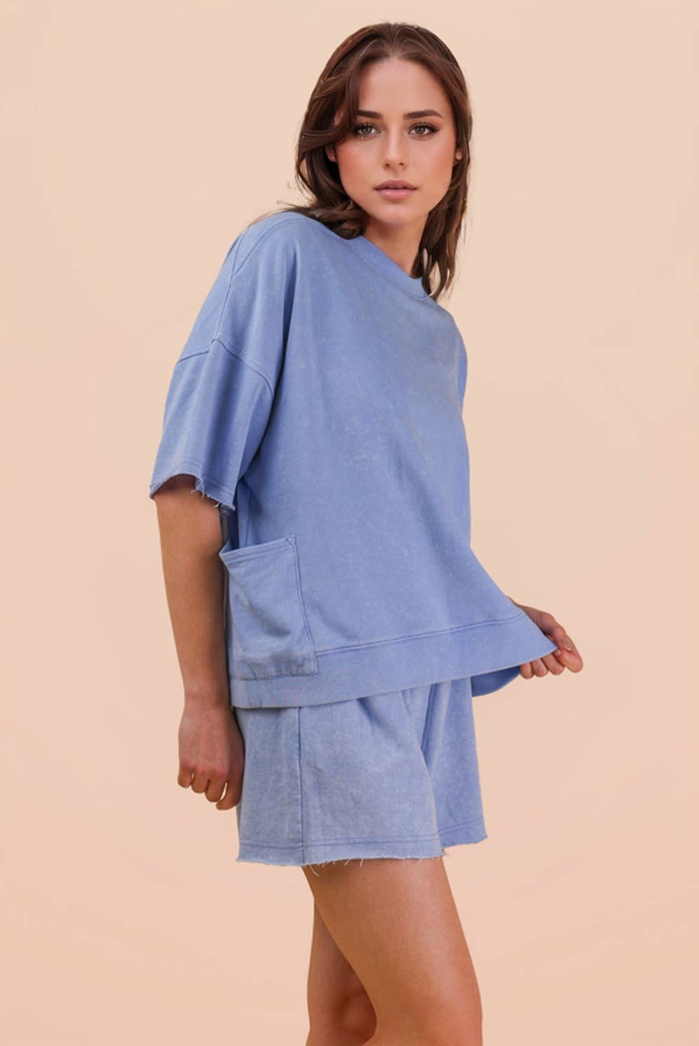 PLUS SIZE Mineral Washed Knit Casual Top & Shorts