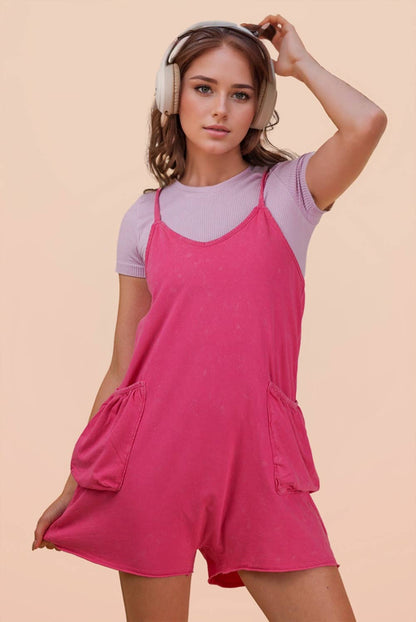 NP70359-Mineral Washed Sleeveless Casual Knit Romper