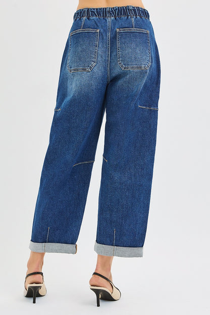 Risen High Rise Crop Barrel Cargo Jeans