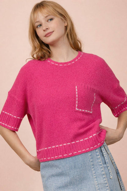 12W3636N-Stitch Detail Knit Sweater Top