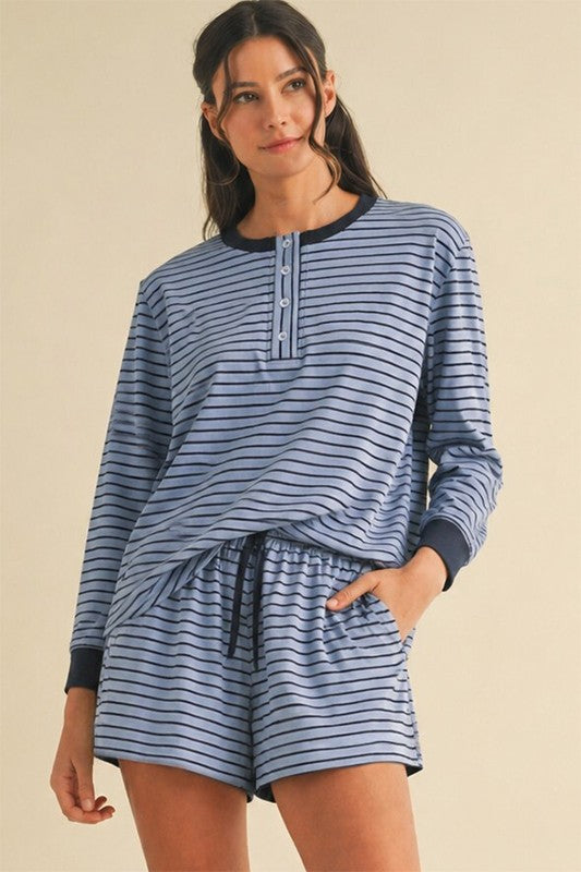Soft Brushed Pin Stripe Knit Pullover & Shorts