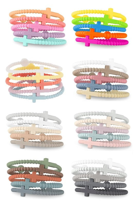 5 PC Jesus Cross Silicone Bracelet