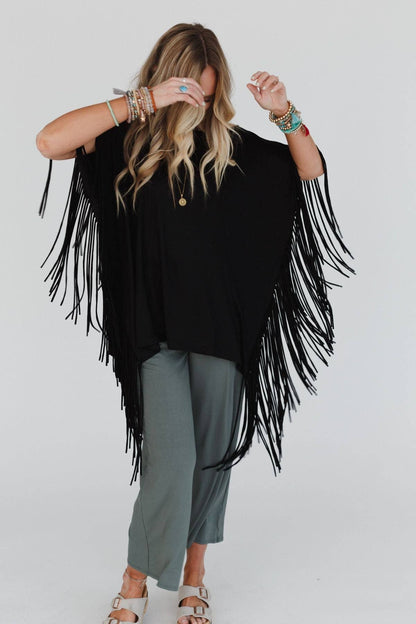 Oversized Western Showstopper Fringe Top - Black