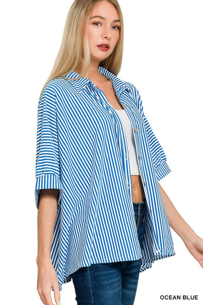 Woven Stripe Button Down Shirts